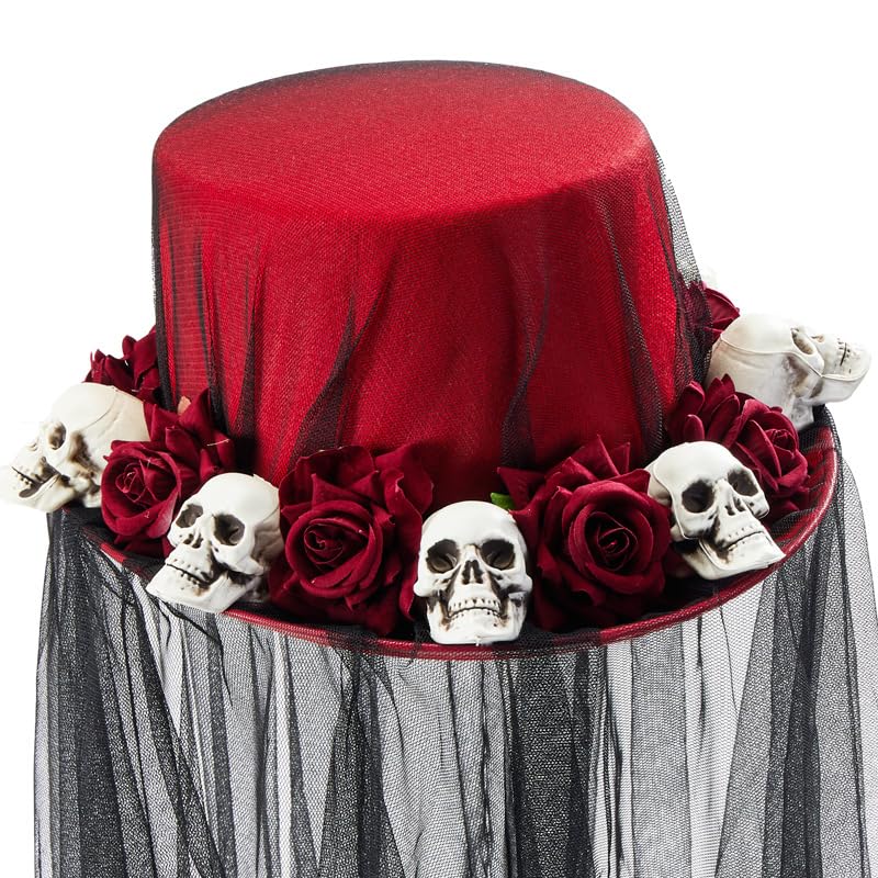 BLESSUME Steampunk Skull Hat Unisex Fancy Dress Top Hat for Carnival Halloween, Theme Party, Red - Image 4