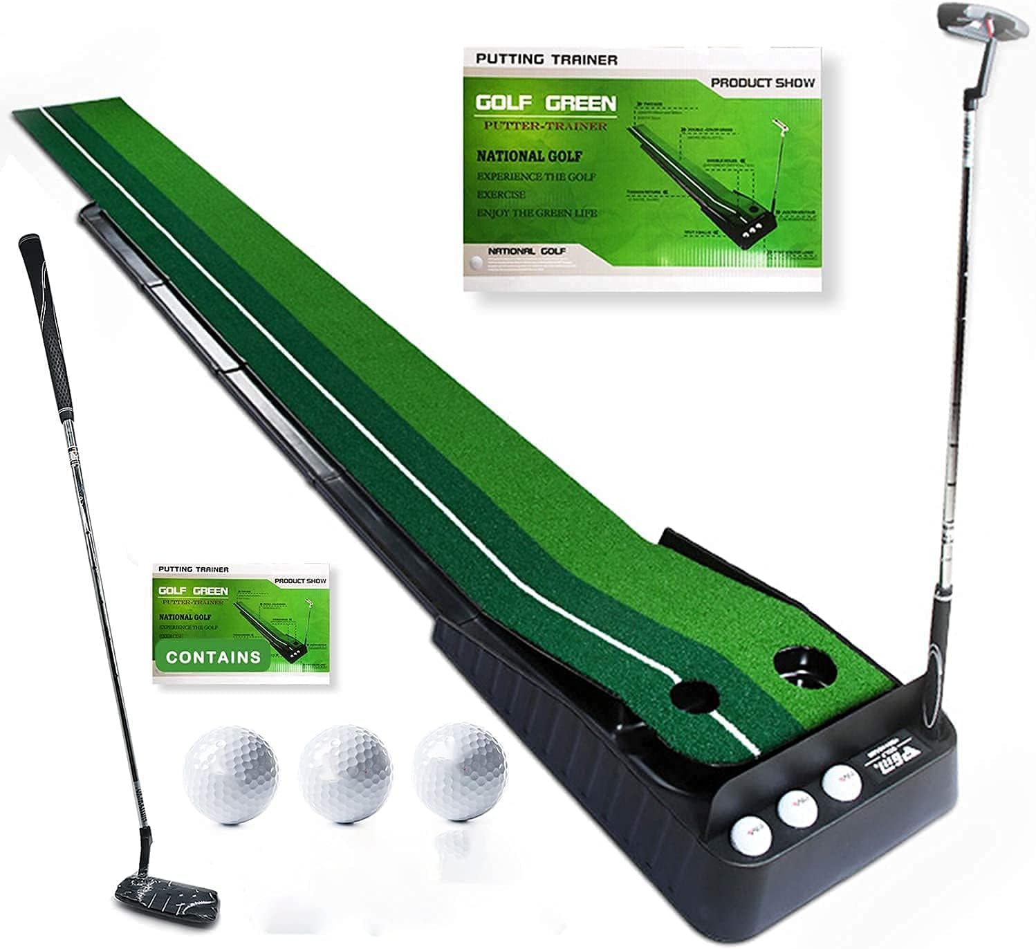 Doeek Indoor Golf Mat With Auto Ball Return Function, Green with 3 Golf Balls and 1 Golf Putter