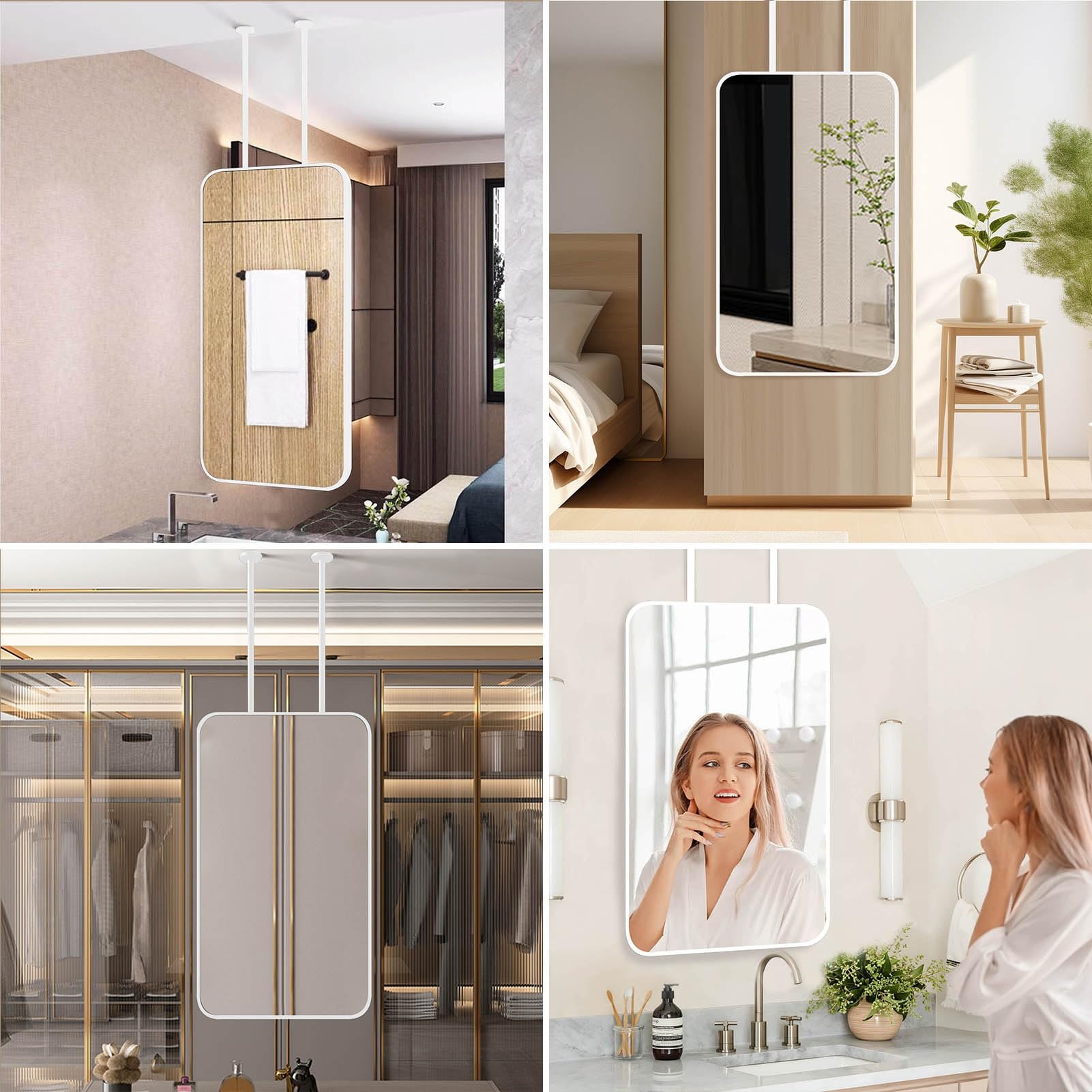 Lustro w metalowej ramie Nordic Design Lustro do makijażu łazienkowego z podwójnymi wysięgnikami montowanymi na suficie Lustro do golenia w łazience - Oszczędź miejsce(40cmx70cm)