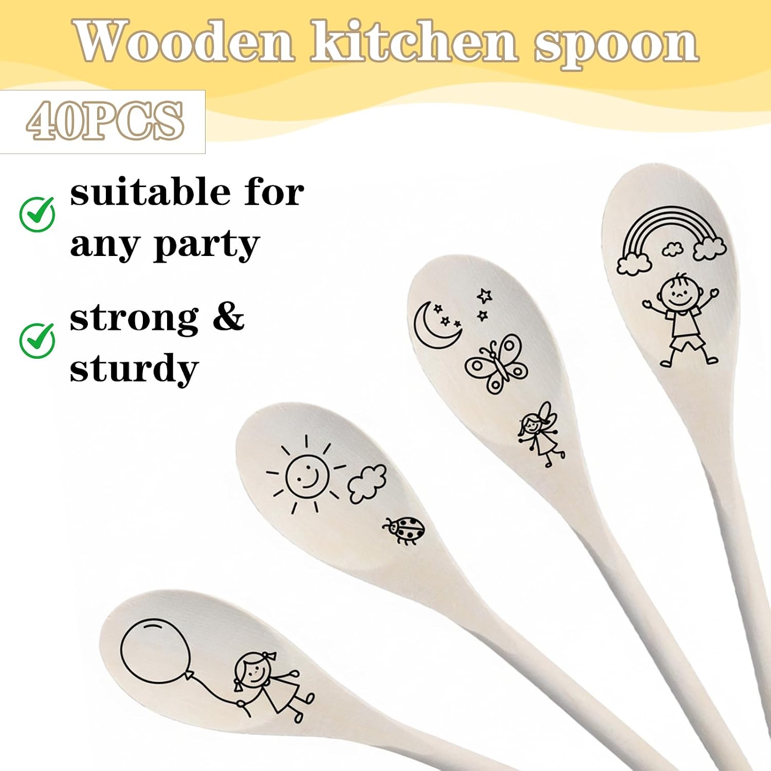 Wooden Spoons 40pcs 8 Inch, Wooden Serving Spoons, Wood Stirring Spoon