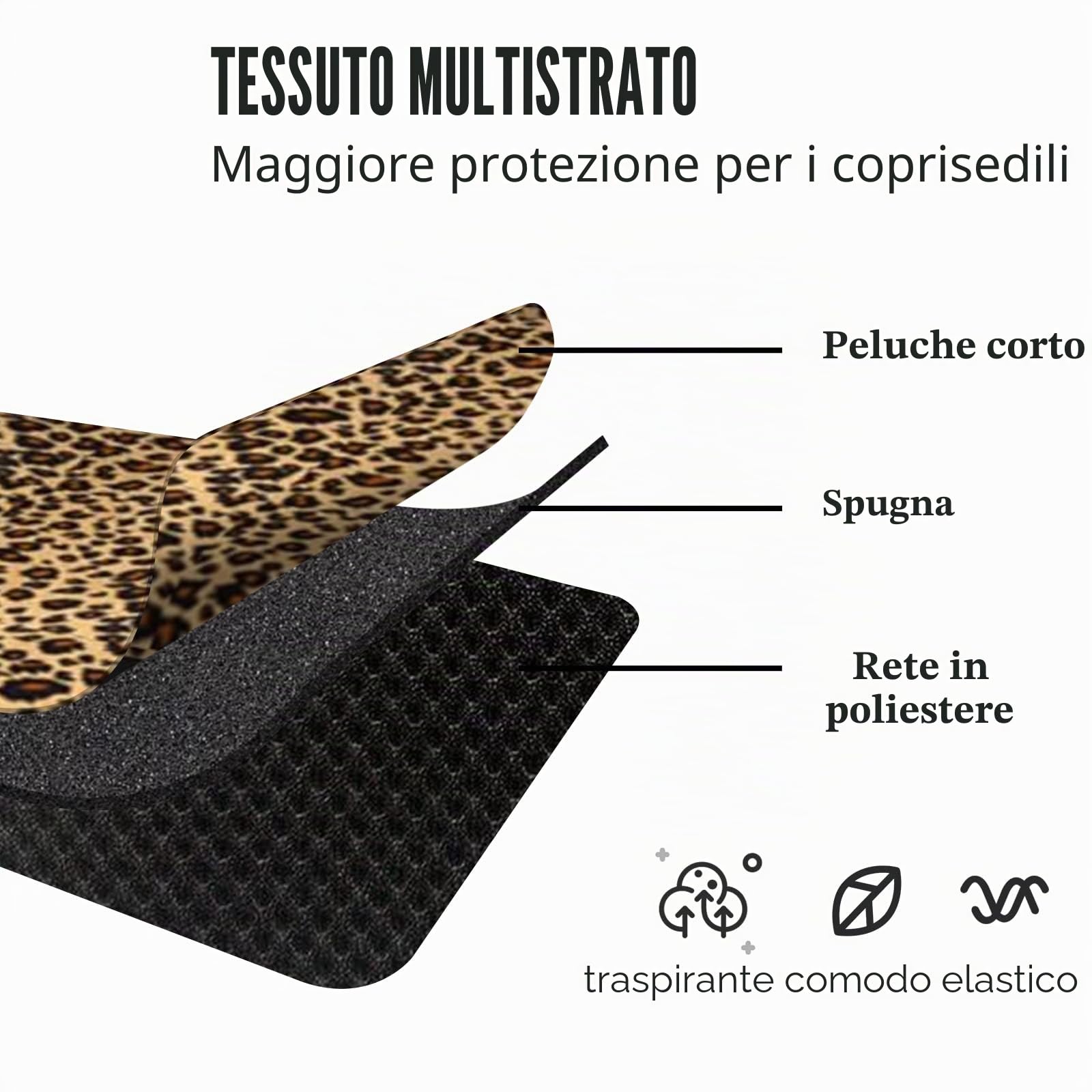Audel Zebra Set di coprisedili per auto, con 2 imbottiture per cinture di sicurezza e coprivolante universale da 38 cm, adatto per auto, camion, SUV o furgone (leopardo)
