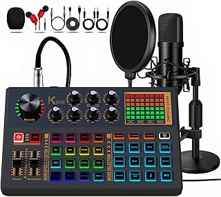 Podcast Equipment Bundle, 48V Condenser Microphone Bundle with 3 Custom Sound Effect Buttons, Podcast Microphone Recording Studio Package for Podcasting Live Streaming Singing PC Mobile TikTok YouTube