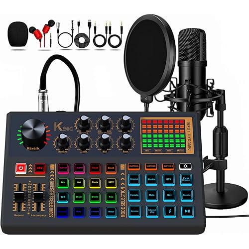 Podcast Equipment Bundle, 48V Condenser Microphone Bundle with 3 Custom Sound Effect Buttons, Podcast Microphone Recording Studio Package for Podcasting Live Streaming Singing PC Mobile TikTok YouTube