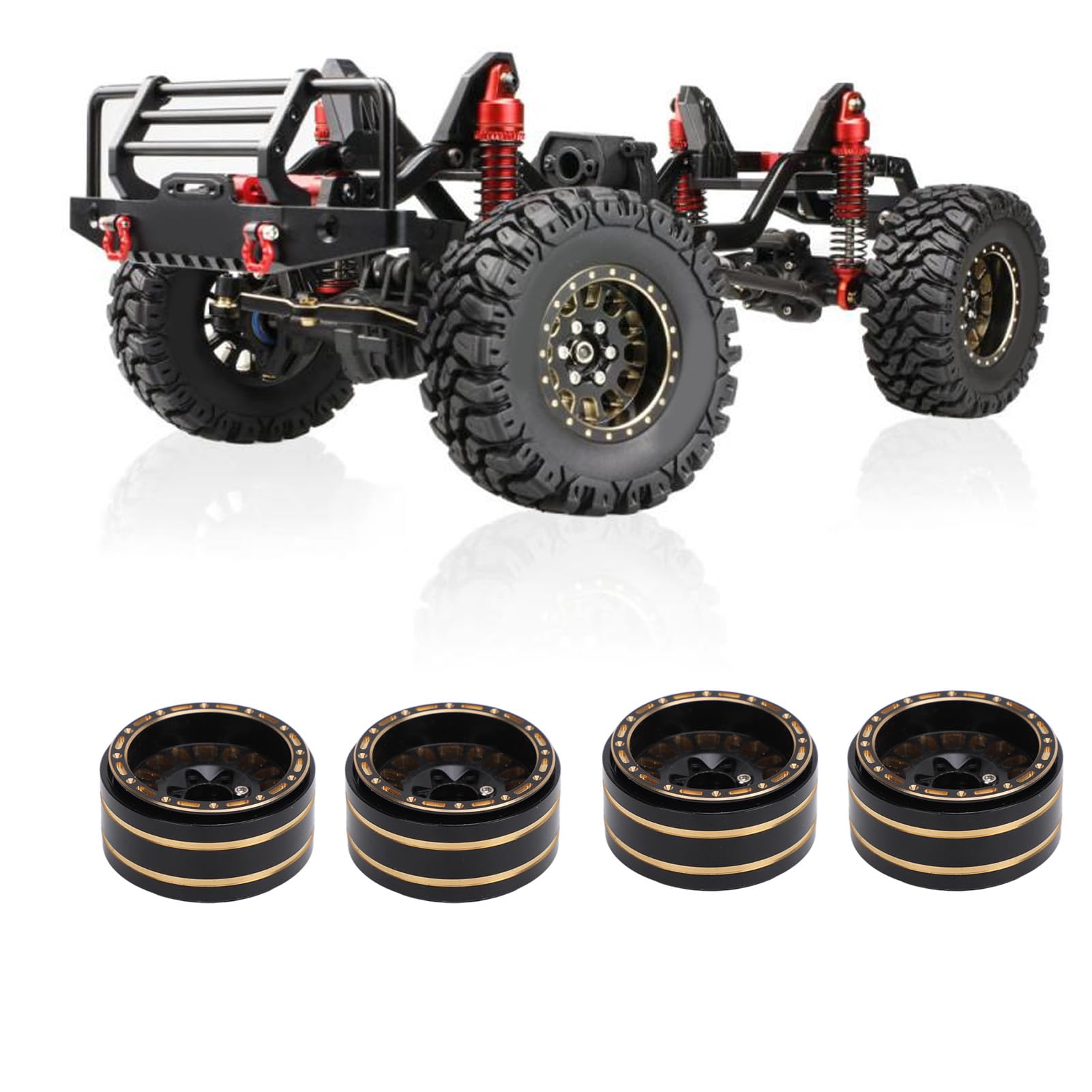 Alomejor Jeu de Jantes de Roue Beadlock en Laiton de 1.2 Pouces pour Voitures RC 1/18, Résistant à la Rouille, Design élégant Améliorant la stabilité