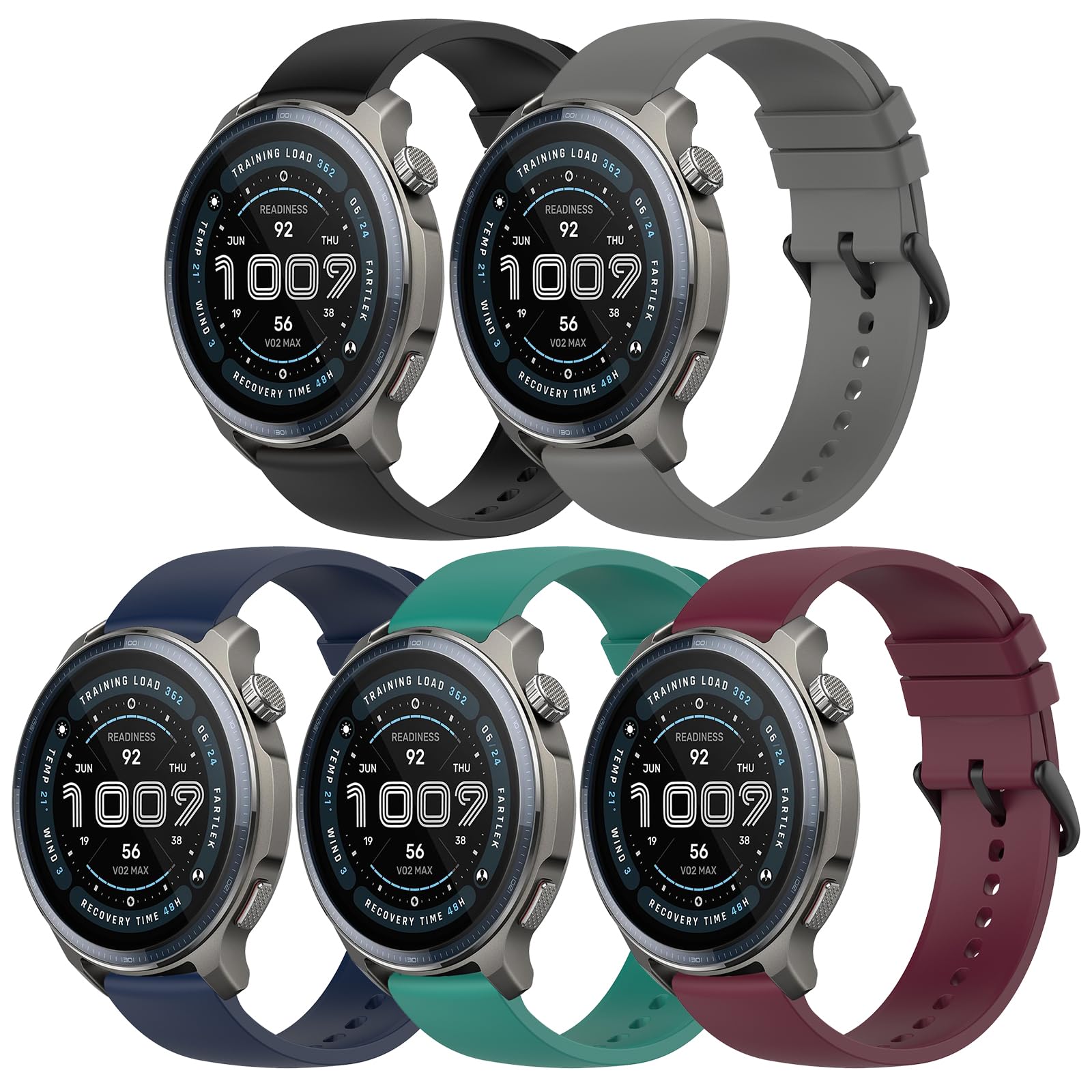 22 mm, 5 Correas de Silicona Compatibles con Amazfit Balance 2/Balance/Cheetah Pro/Bip 5/Bip 6/Active Max Correa de Repuesto, Pulsera Deportivas Suaves, CóModas, Transpirables e Impermeables