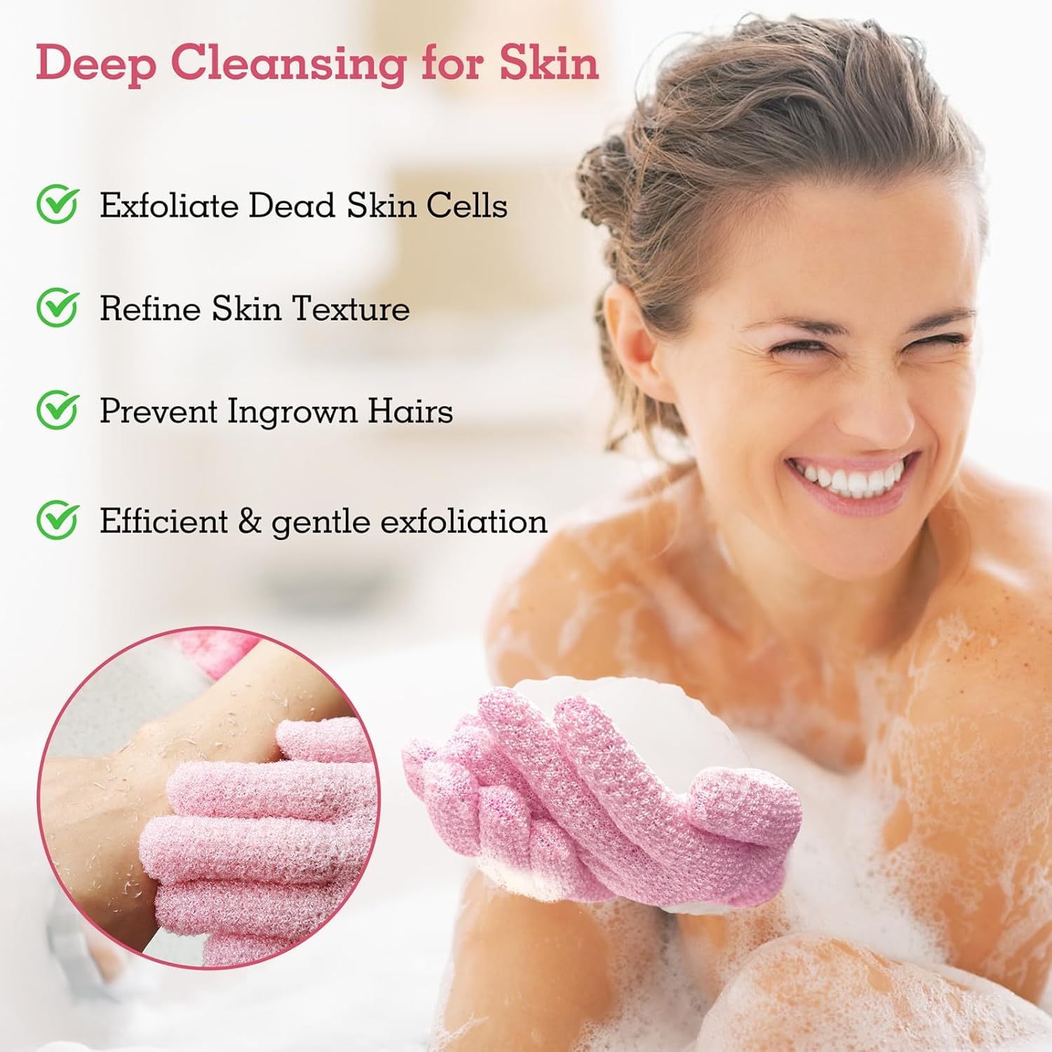 CVNDKN 1 Pair Exfoliating Gloves,Shower Glove for Women Men,Wash Gloves for Shower,Deep Cleansing Exfoliating Mitt Bath Glove Wash Dead Skin Remover Exfoliate Body Scrubber (Pink)