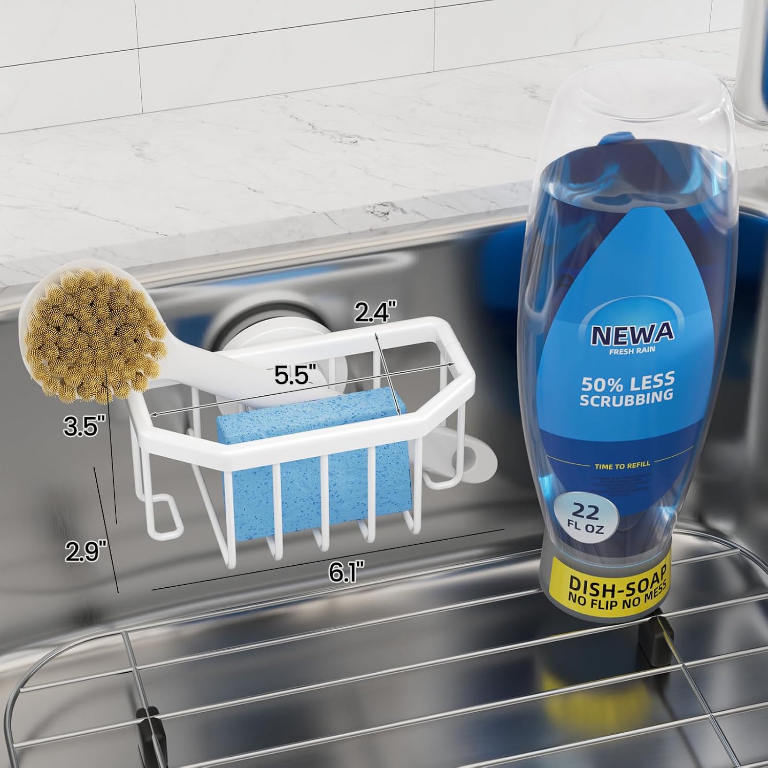 TAILI White Sponge Holder for Kitchen Sink with Strong Suction Cup image 3