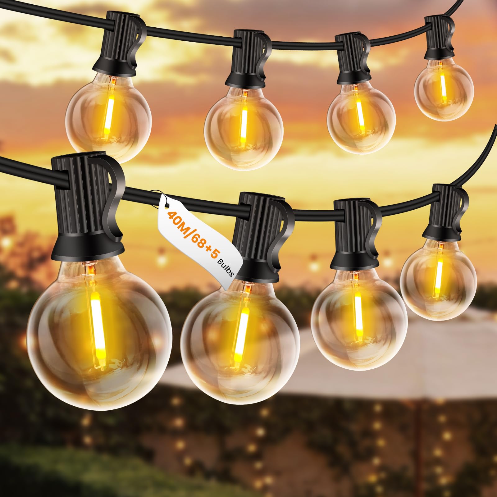 LED Lichterkette Außen, 40M Lichterkette außen Strom mit G40 68+5 Glühbirnen Plastik, IP44 Wasserdicht Lichterketten Außenbereich für Garten, Hochzeit, Party Warmweiß
