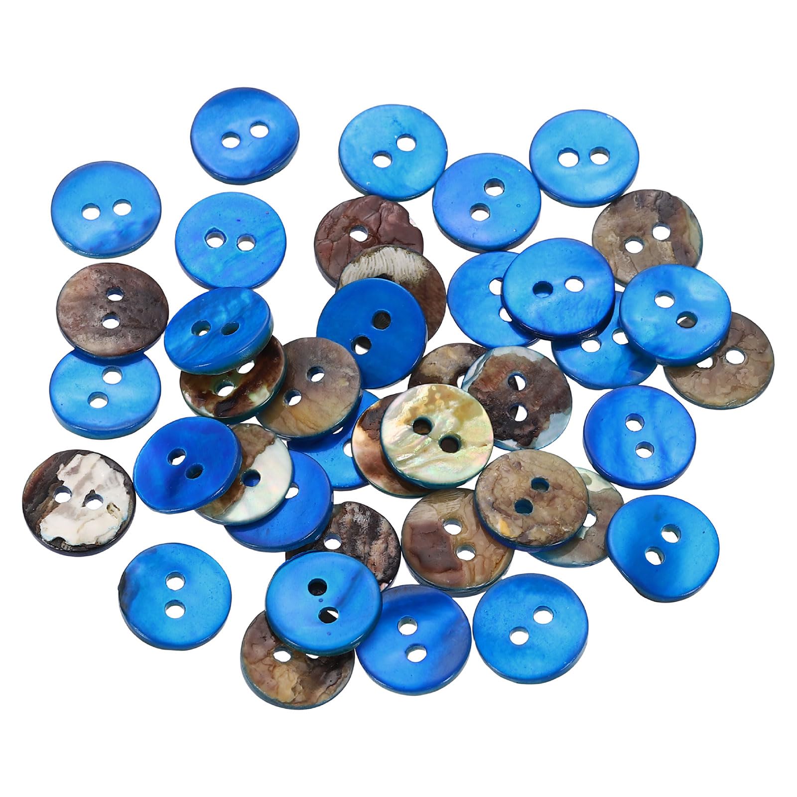 sourcing map 40Pcs Natural Shell Buttons, 10mm 2 Hole Mother of Pearl Blazer Buttons Sewing Craft Shell Discs for Shirt Sewing DIY Crafts Decoration, Blue