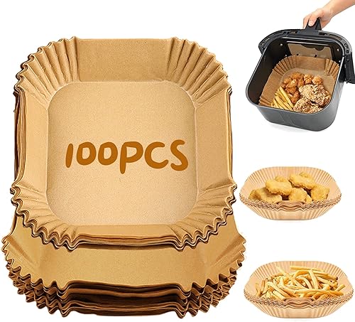 EBNMO Forro de papel desechable para freidora de aire 100 revestimientos de papel pergamino cuadrado antiadherente sin blanquear de 8 pulgadas para