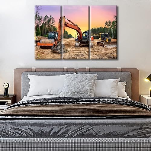 Miniatura 3 de TUMOVO 3 piezas de lienzo pesado para excavadora de orugas de orgango, arte de pared, maquinaria pesada, arte moderno para pared, estirado y