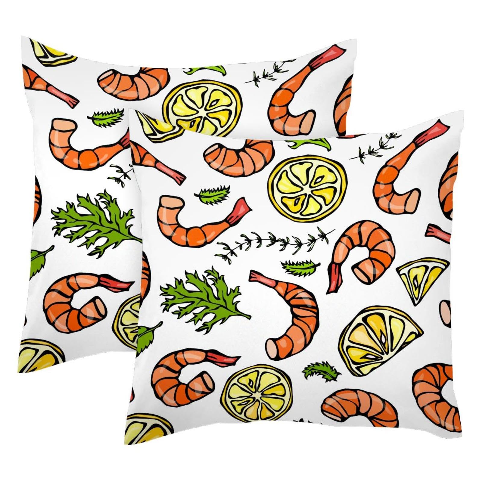 Housse de coussin en velours 50x50 cm au motif crevettes et citron pour sublimer votre canapé