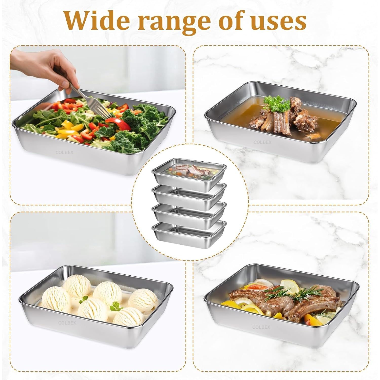 Honbuty 2000ML Stainless Steel Food Storage Container with Transparent Lid |Food Serving and bakingTray for Kitchen, Microwave, Freezer, Dishwasher Safe (Silver, Rectangle) (4) - Image 5 thumbnail