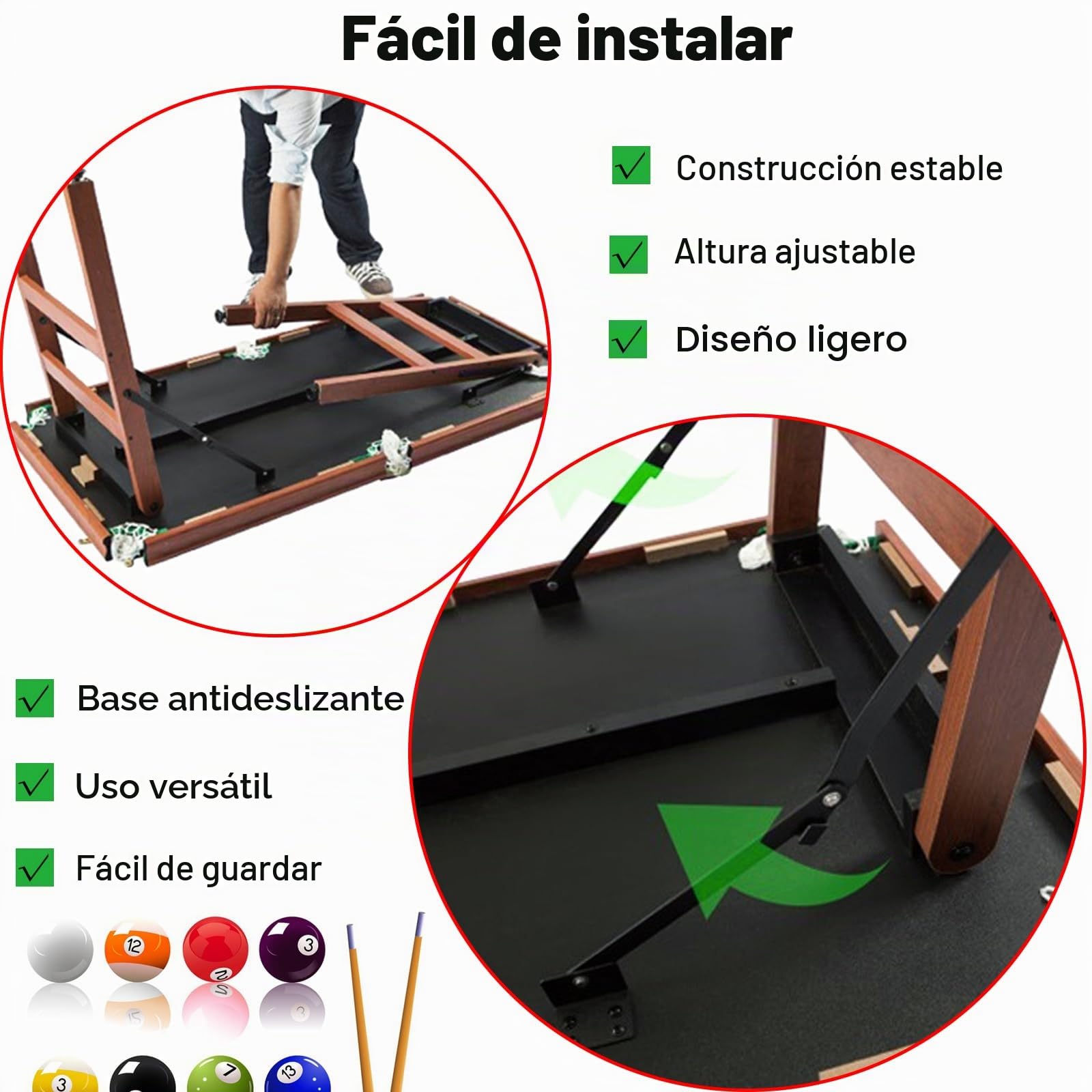 Mesa plegable de billar, mesas de billar para pool y snooker con accesorios, juego de mesa para 2-4 jugadores, 140 x 74 x 80 cm.