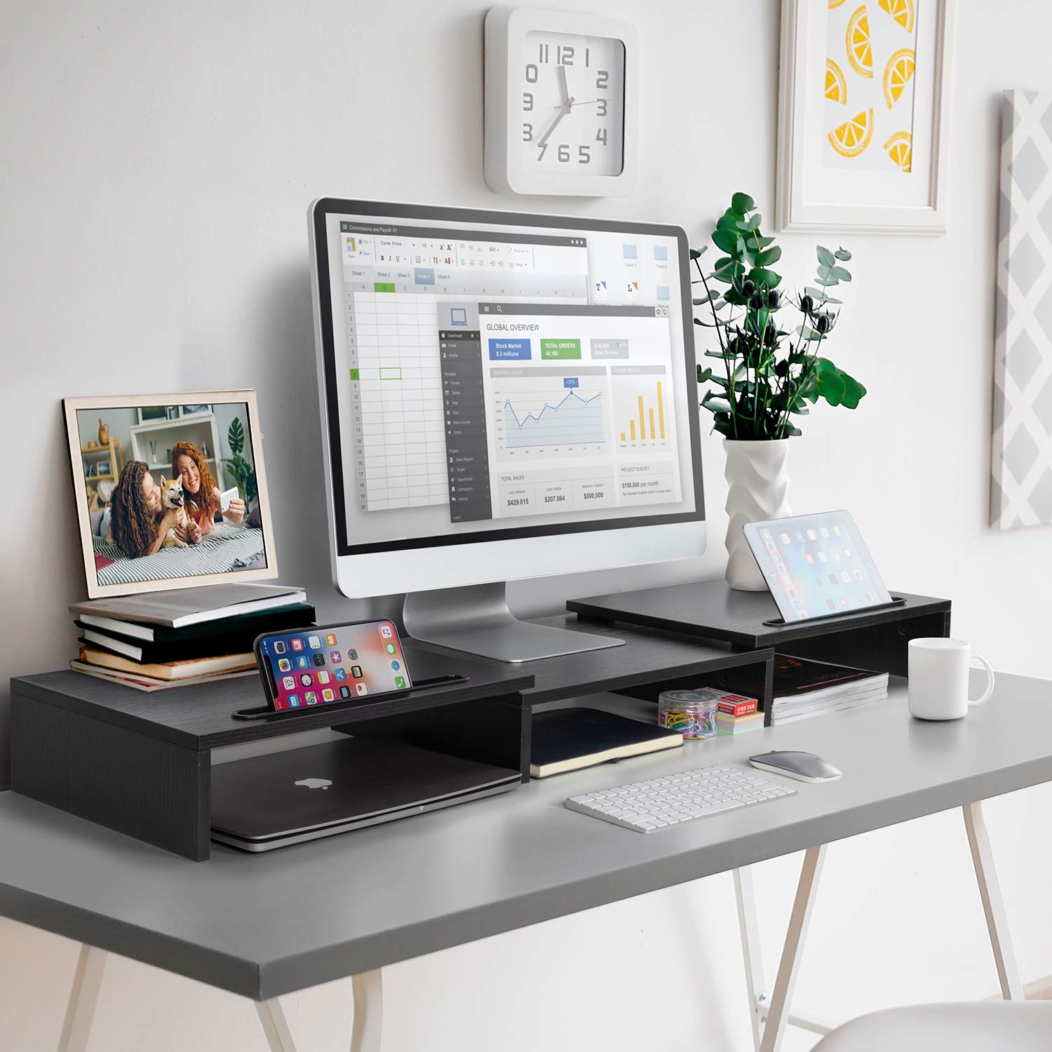 AMERIERGO Dual Monitor Stand Adjustable Length and Angle Dual Monitor