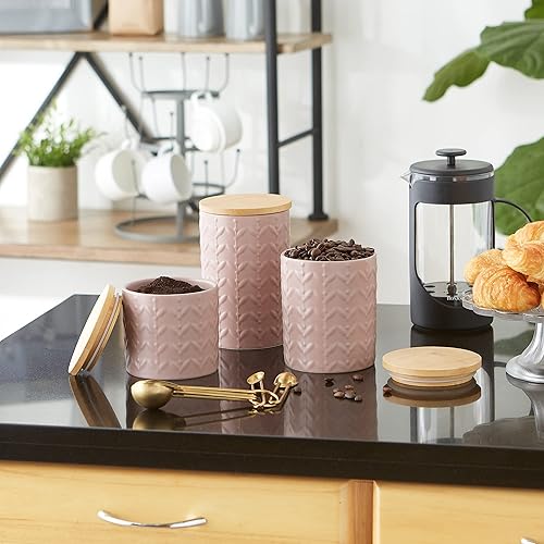 Miniatura 4 de DII Kitchen Accessories Collection, juego de recipientes de cerámica mate texturizados, color malva pálido, vid, 3 piezas