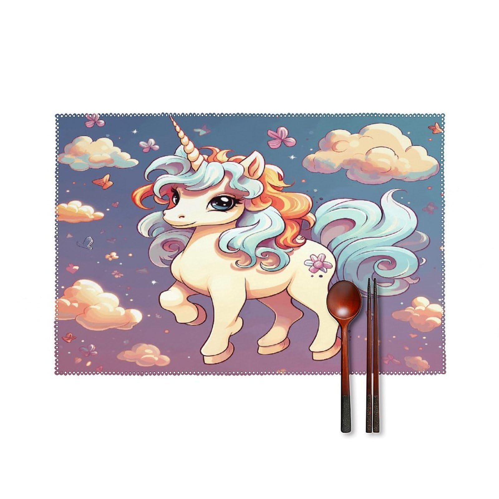 Cartoon Cute Horse Rainbow Placemats Set of 6 Heat Resistant Non-Slip Place Mats Washable Wipeable Table Mats Elegant Farmhouse Placemat for Kitchen Dining Outdoor Party Table Decor