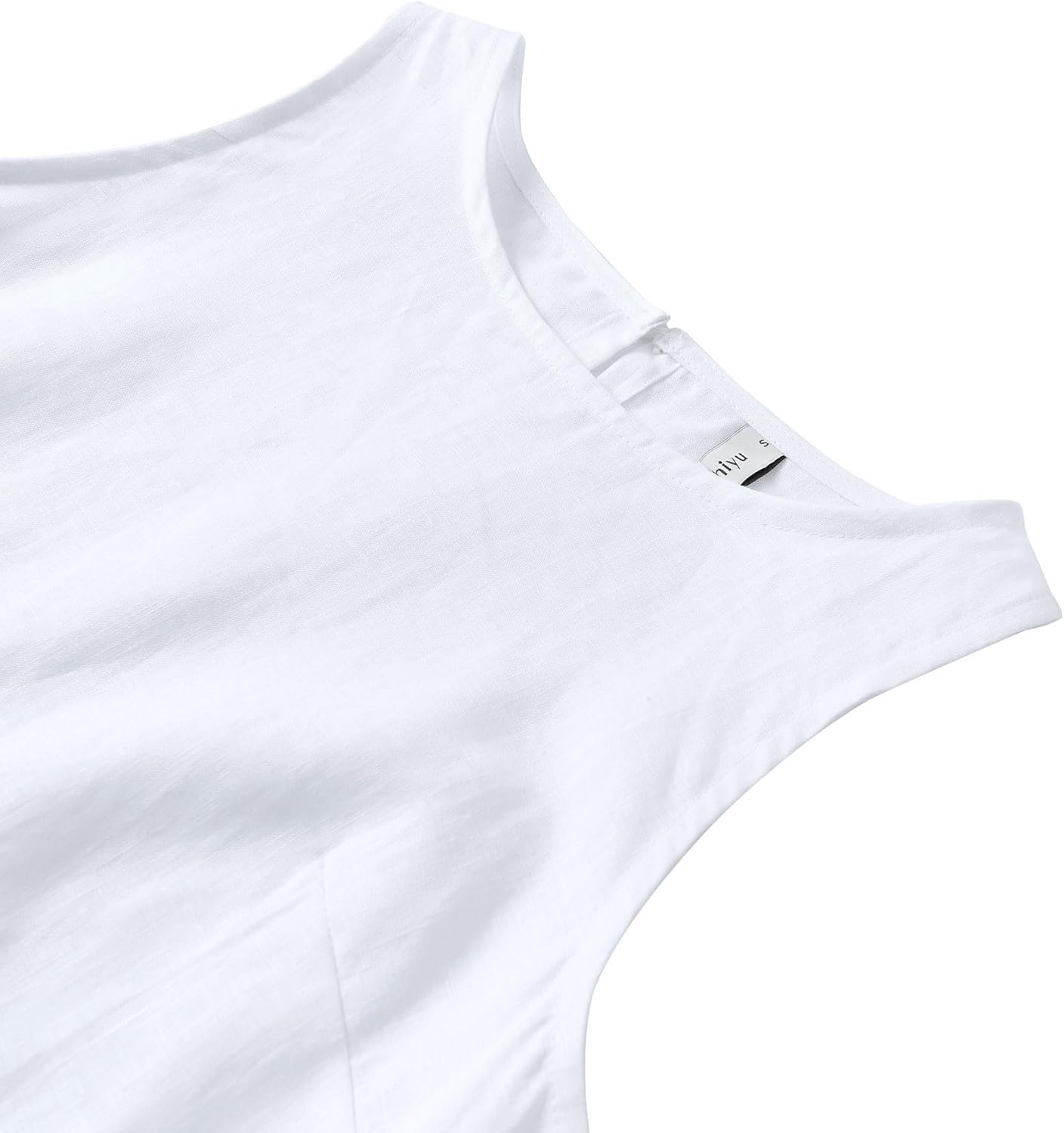 Amazhiyu Women's 100% Linen Summer Casual Sleeveless Crewneck Tank Mini Dresses White, Small - Image 2