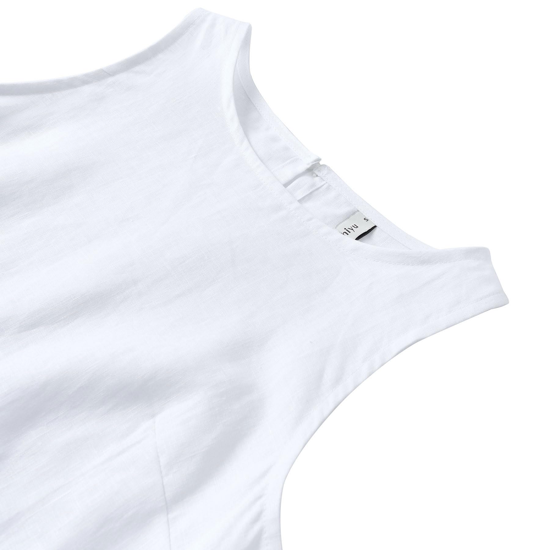 Amazhiyu Vestidos de lino para mujer, de verano, hasta la rodilla, de lino, con bolsillos