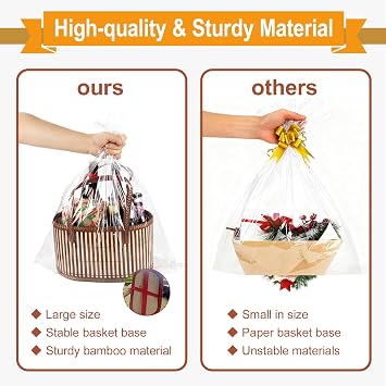 Greenwhisper Large Woven Gift Basket with Handles - Empty Bamboo Basket for Gifts (Adults/Wine/Christmas) (BRWON, 3PC SMALL)
