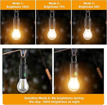 Solar Rechargeable Hooked Camping Light,2025 New Vintage Outdoor Tent Ambient Light,Waterproof LED Camping Lantern, Portable Outdoor Emergency Light Bulb for Hiking, Camping, Fishing (2 Spherical)