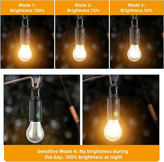 Solar Rechargeable Hooked Camping Light,2025 New Vintage Outdoor Tent Ambient Light,Waterproof LED Camping Lantern, Portable Outdoor Emergency Light Bulb for Hiking, Camping, Fishing (2 Spherical)
