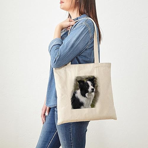 Vista 138 de CafePress Border Collie - Bolsa de lona natural, bolsa de compras reutilizable
