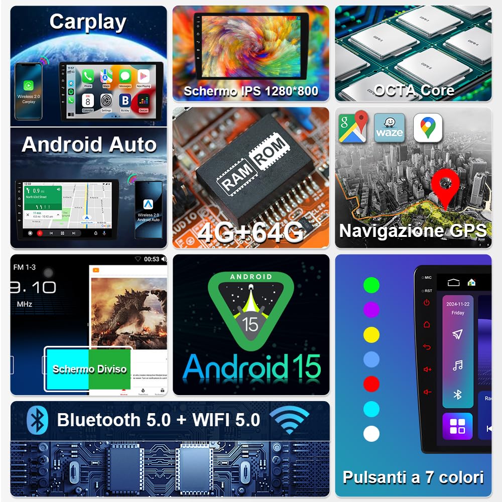 ACAVICA Autoradio per Renault Clio 4 (2012-2018) - Android 15, 8 Core 4+64GB, Schermo Touch 10.1", Wireless A-pple CarPlay & Android Auto, DSP, Bluetooth 5.0, GPS, Controllo al Volante