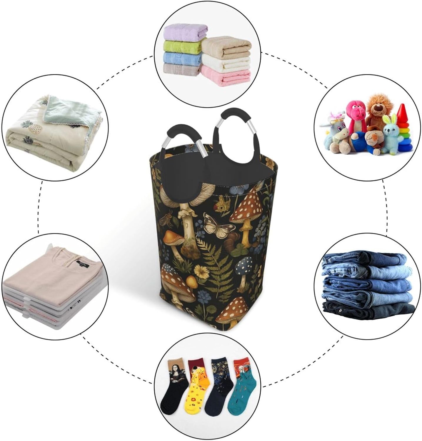 Retro Mushroom, Flower And Moth Square Dirty Clothes Storage Bag Laundry Clothes Hamper For Bedroom