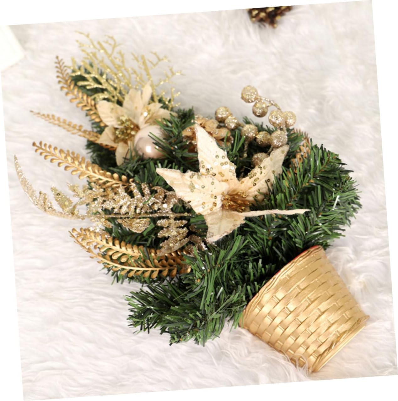 Beavorty 6pcs Small Christmas Tree Stand Base Woven Basket Style Xmas Tree Holder with Decorative Edge 12cm Desktop for Home Holiday Décor