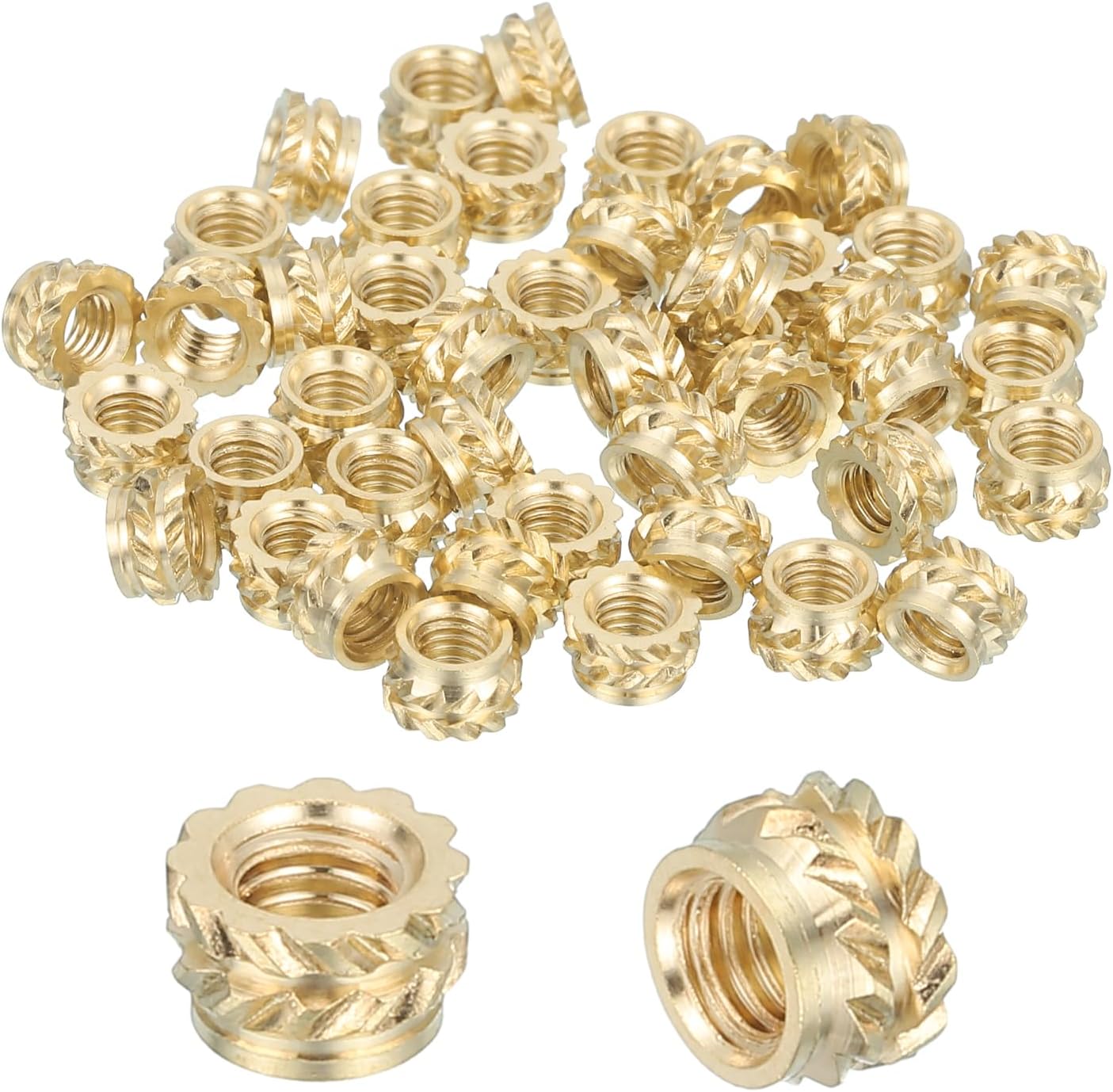 sourcing map 86 Pcs Threaded Inserts, M3 Brass Heat Set Insert for 3D Printing and Plastic Material Female Knurled Insert Nuts for Laptops Electronic Products, M3x5x3mm
