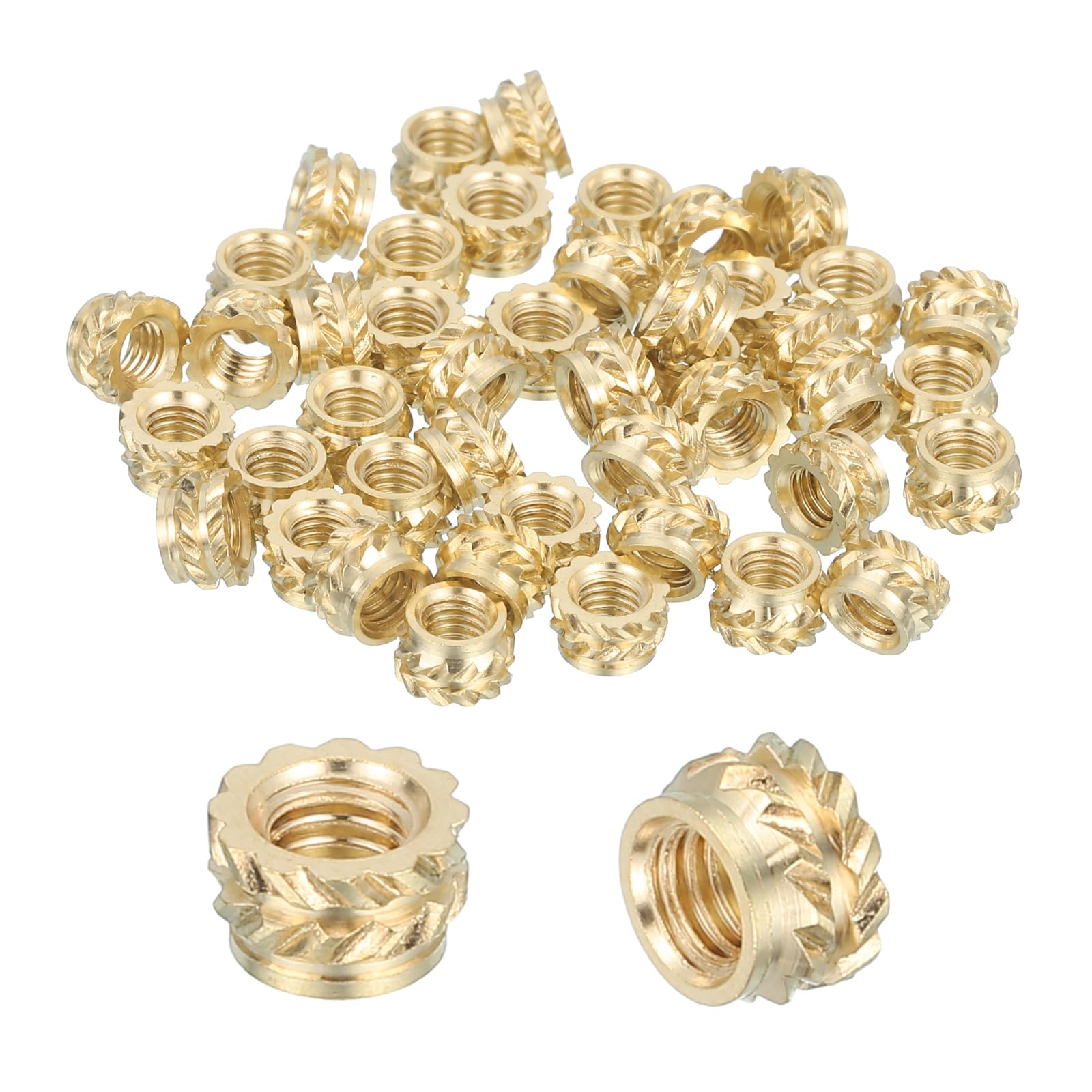 sourcing map 86 Pcs Threaded Inserts, M3 Brass Heat Set Insert for 3D Printing and Plastic Material Female Knurled Insert Nuts for Laptops Electronic Products, M3x5x3mm