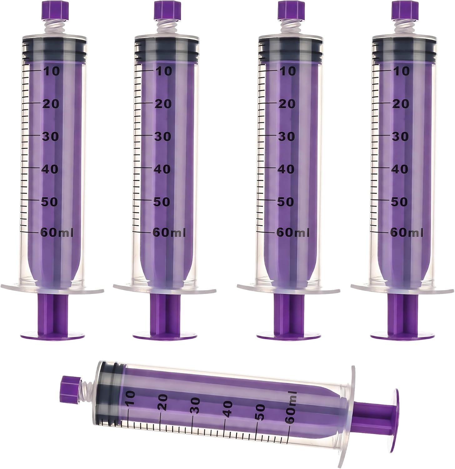 60ml Feeding Syringe with Screw Cap, 60cc Large Plastic Syringe ,10 Pack | Measurement Tool for Liquid,Individually Sealed Packaging Purple