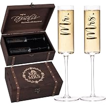 Mr. &amp; Mrs. Champagne Flute Set of 2 with Wooden Box &ndash; Engagement Gifts for Couples, Bridal Shower &amp; Wedding Anniversary Toasting Glasses for Bride and Groom