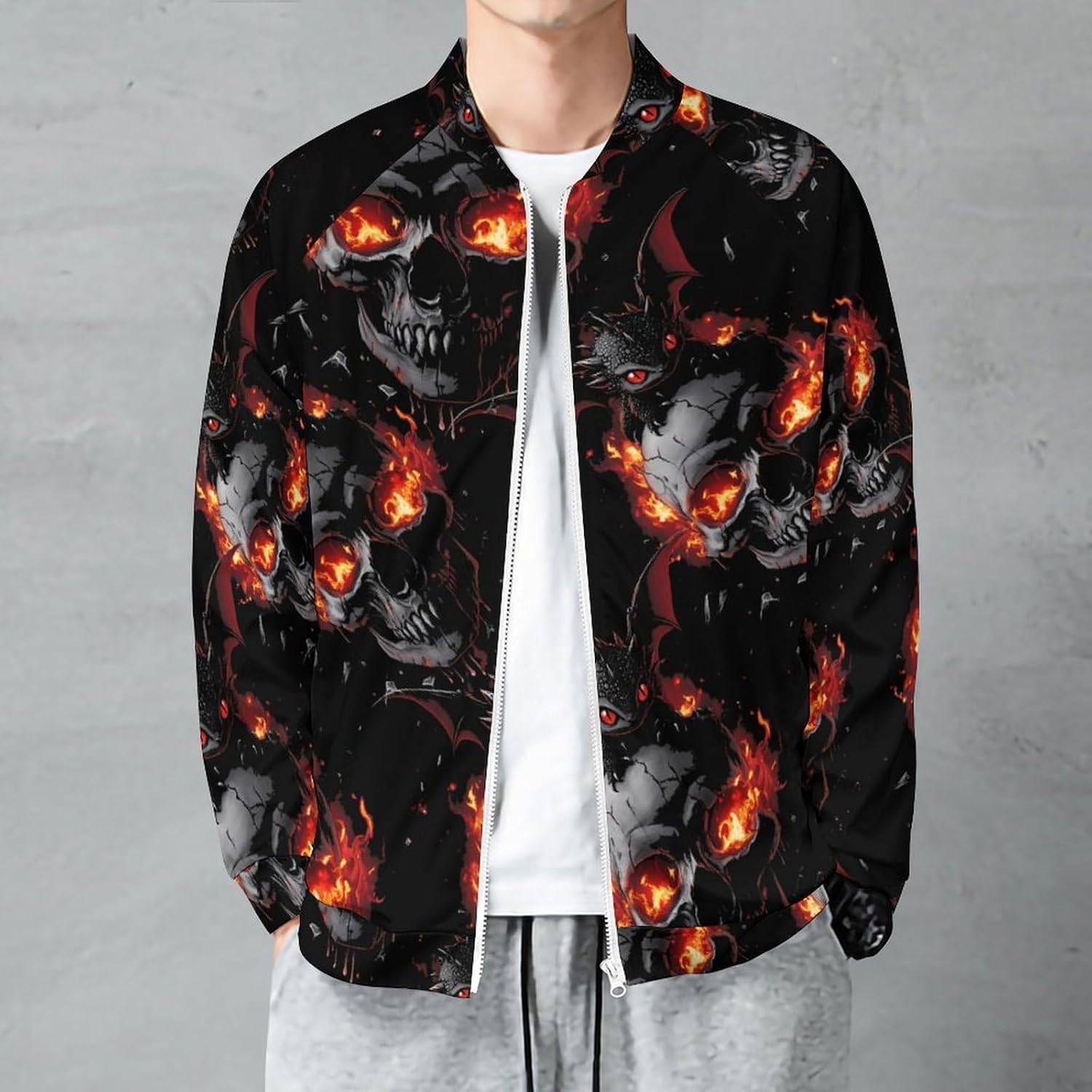 Black Dragon Fire Skull Men's Zip Up Sweatshirt Casual Sweater Jackets Long Sleeve Tops Lightweight Coat