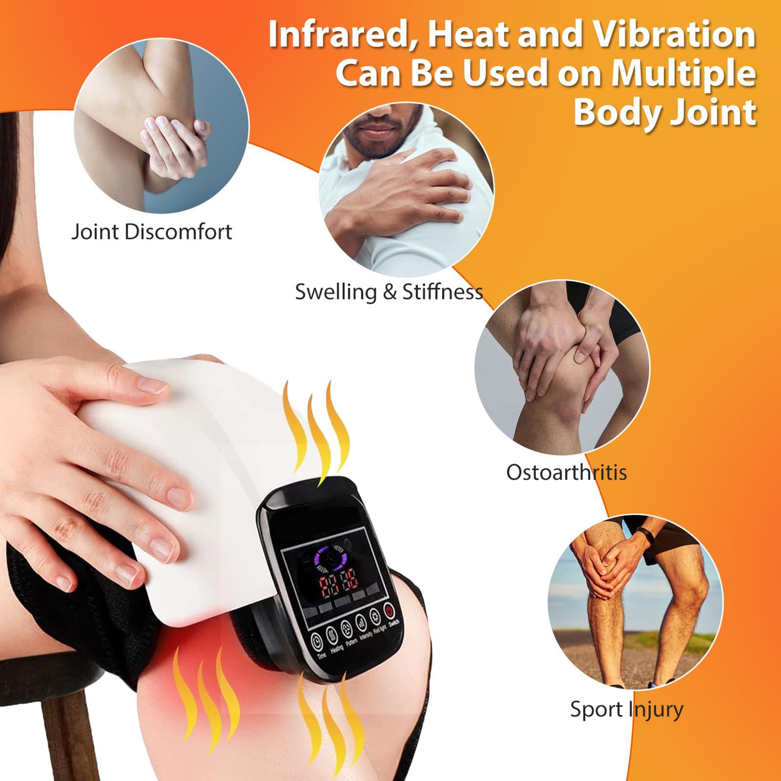 Masajeador de Rodilla Inalámbrico, Masaje Electrónico Recargable Portátil, Pantalla de Botón Táctil LED, para Lesiones de Dolor en Las Articulaciones de la