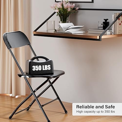 Miniatura 4 de Bonnlo Juego de 10 sillas plegables, asiento resistente de plástico negro con marco de metal, perfecto para fiestas, eventos, bodas, cumpleaños,