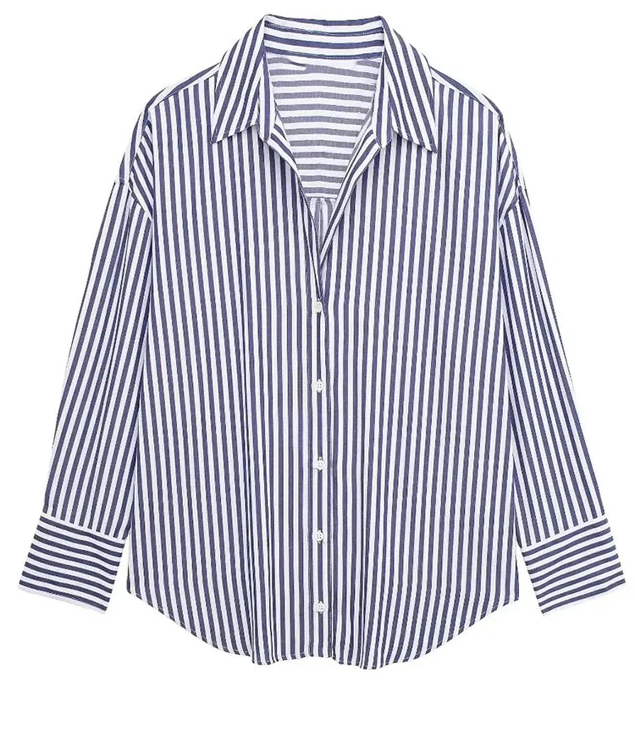 Blusa vintage de manga larga para mujer, de gran tamaño, con estampado a rayas, cuello en V