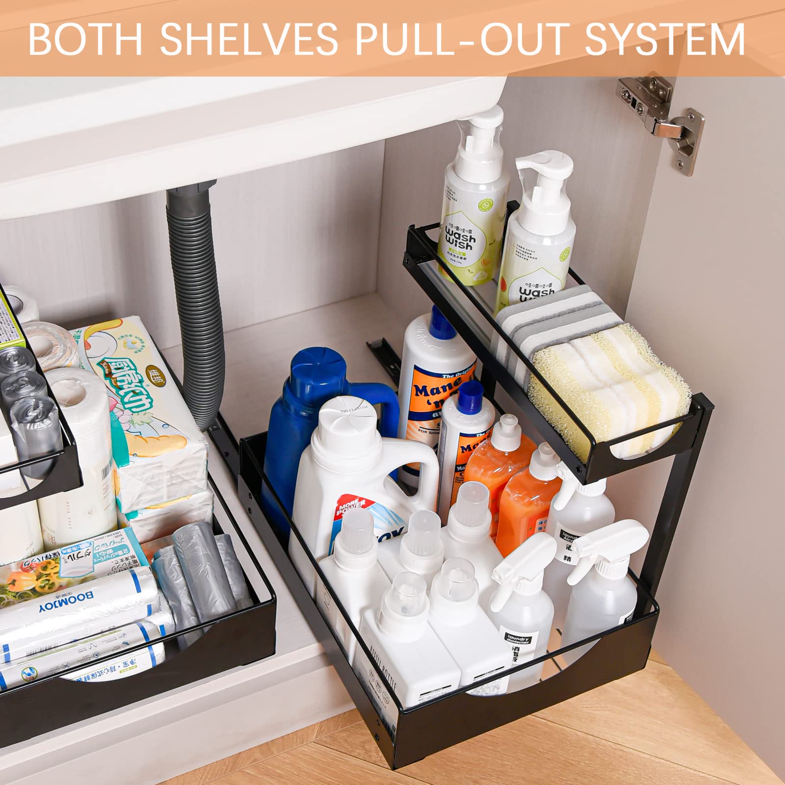Silintion Under Sink Organizers and Storage-2-Tier Heavy Duty Metal Pull Out Drawers Under Cabinet Organizers Around Plumbing, for Under Kitchen Bathroom Sink Organizers and Storage(Black)…