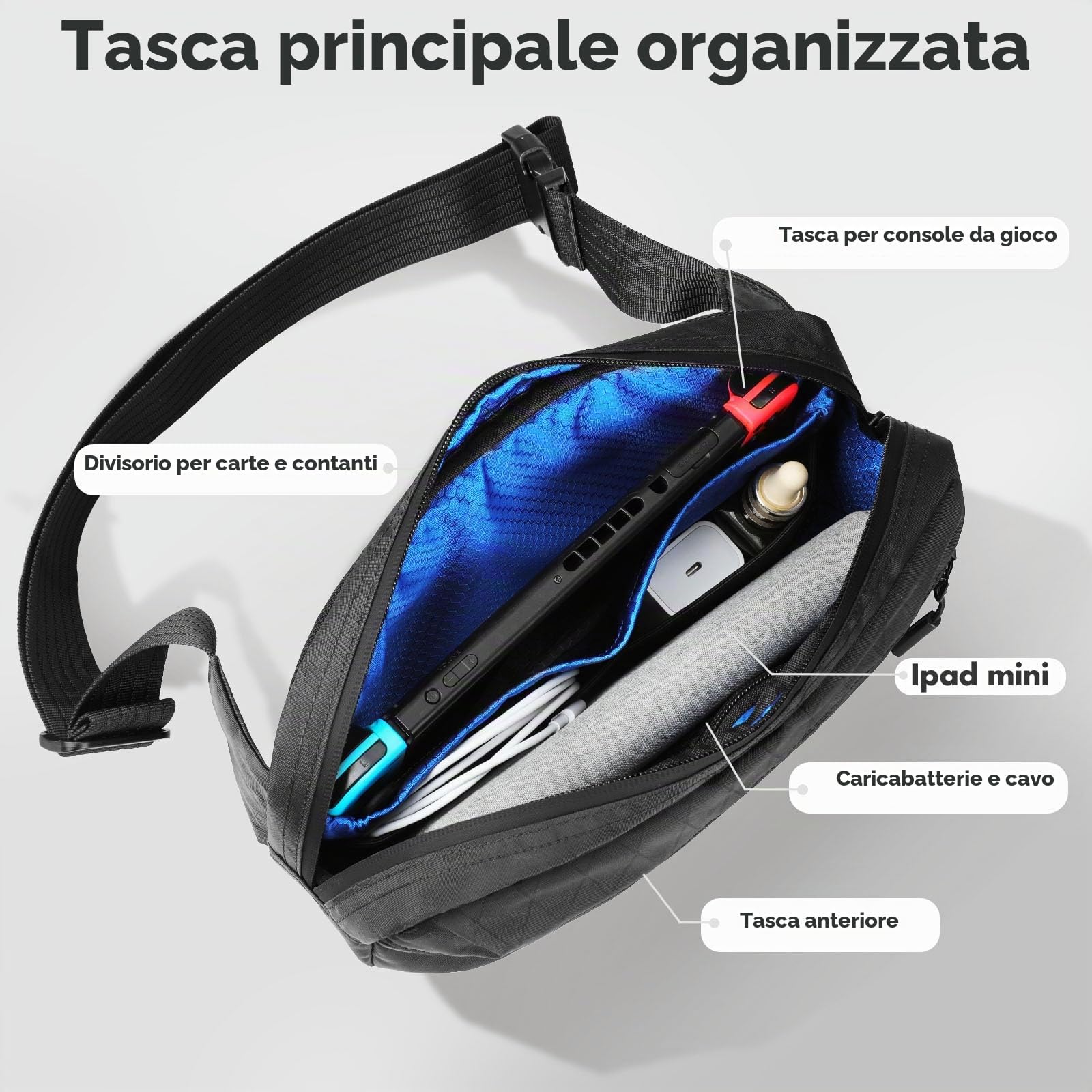 hk Borsa a Tracolla Impermeabile da Uomo e Donna, Borsa a Tracolla Leggera | Antisfondamento con Ampia Capienza Borsa a Spalla per Quotidiano Passeggiate Viaggi Vacanze e Attività all'aria Aperta, Nero