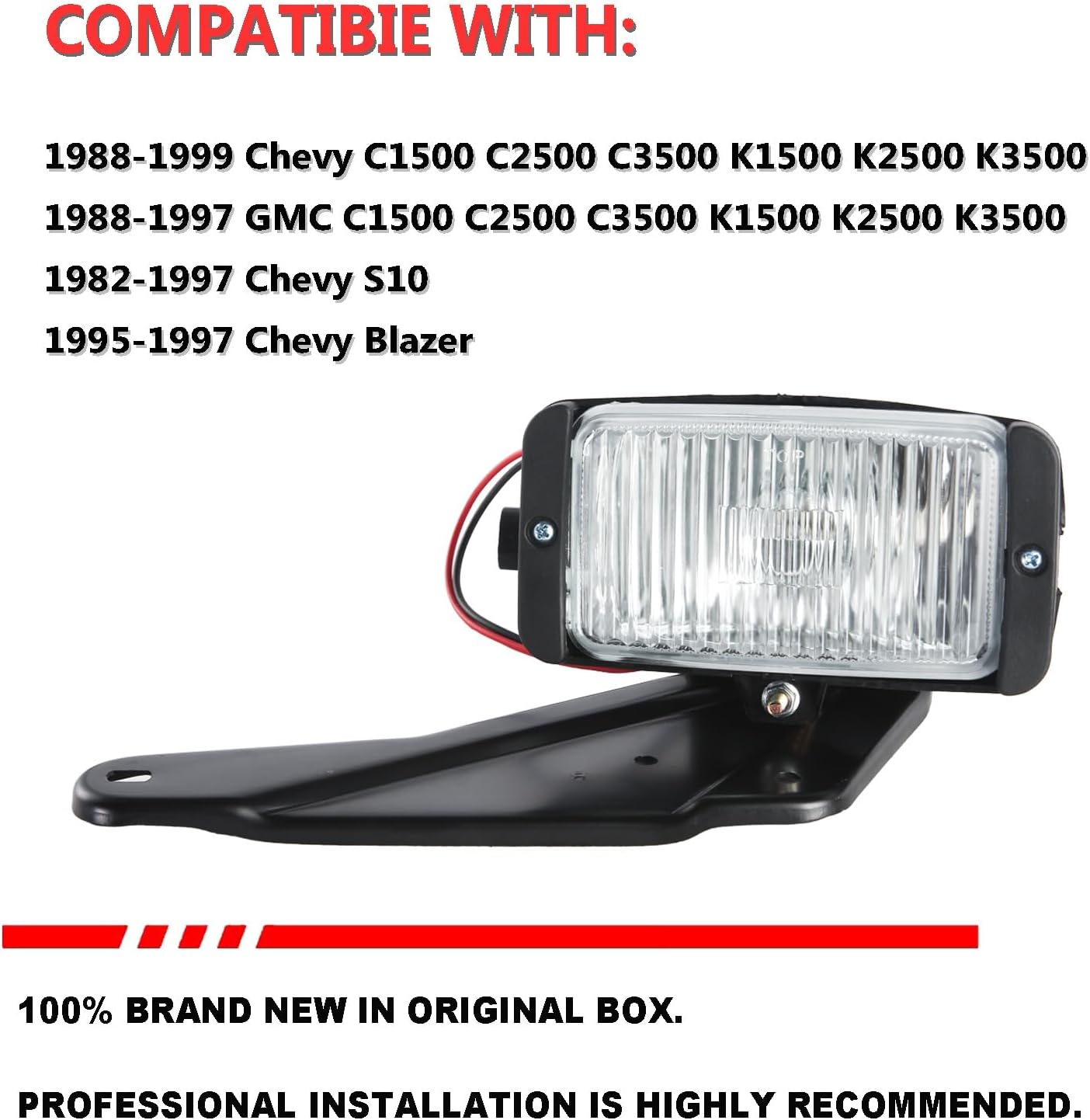 Fog Light Assembly Set Replacement fort 1988-1999 Chevy C/K 1500 2500 3500 Silverado GMC w/Bulb & Wiring Harness, GM2592106 GM2593106