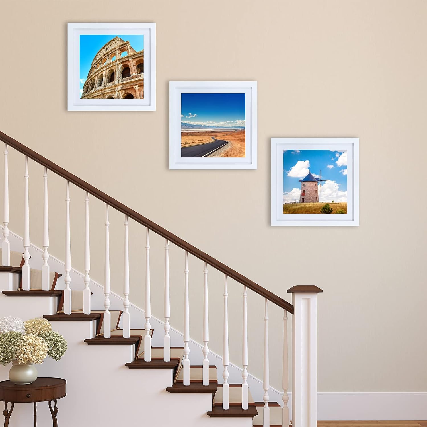 12x12 Wood Picture Frame Set of 3 Diamond Painting Frame 30x30cm Display 10x10 in/ 25x25cm with Mat or 12x12in/ 30cm x 30cm Without Mat Diamond Art Frame 12 x 12 Square Photo Frame Wall Decor, White