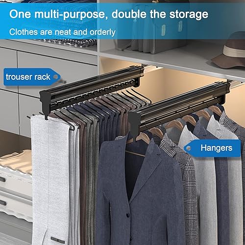 Miniatura 3 de Barra de valet extraíble para armario, color negro, colgador extensible para colgar ropa, pantalones, barra de riel deslizante de doble bola,