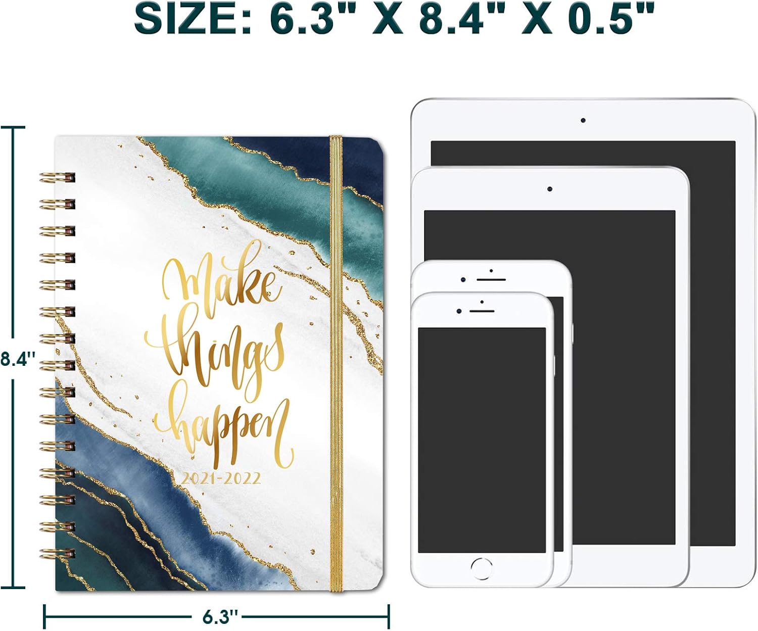 Planner 2021-2022 - Academic Weekly & Monthly Planner with Tabs, 6.3" x 8.4", July 2021 - June 2022, Hardcover with Back Pocket + Thick Paper + Banded, Twin-Wire Binding - Blue Quicksand