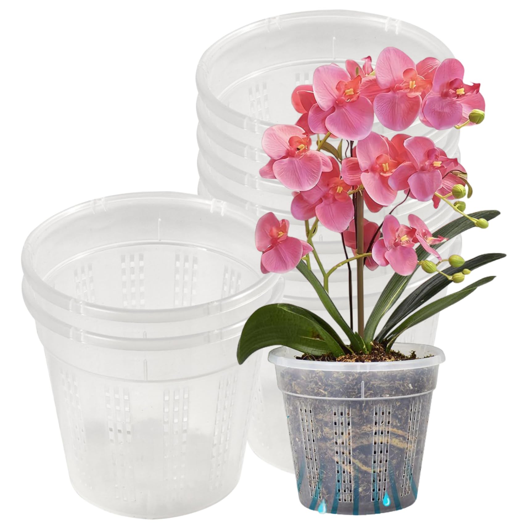 Pot à orchidées 10 pots en plastique transparent de 4,3 pouces avec fentes