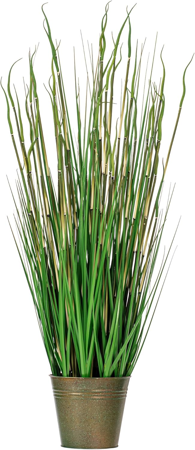 Vickerman Everyday 16.5" Indoor Artificial Green Potted Grass - Classic White Pot - Realistic Looking Colorful Foliage of Durable Plastic - Maintenance Free