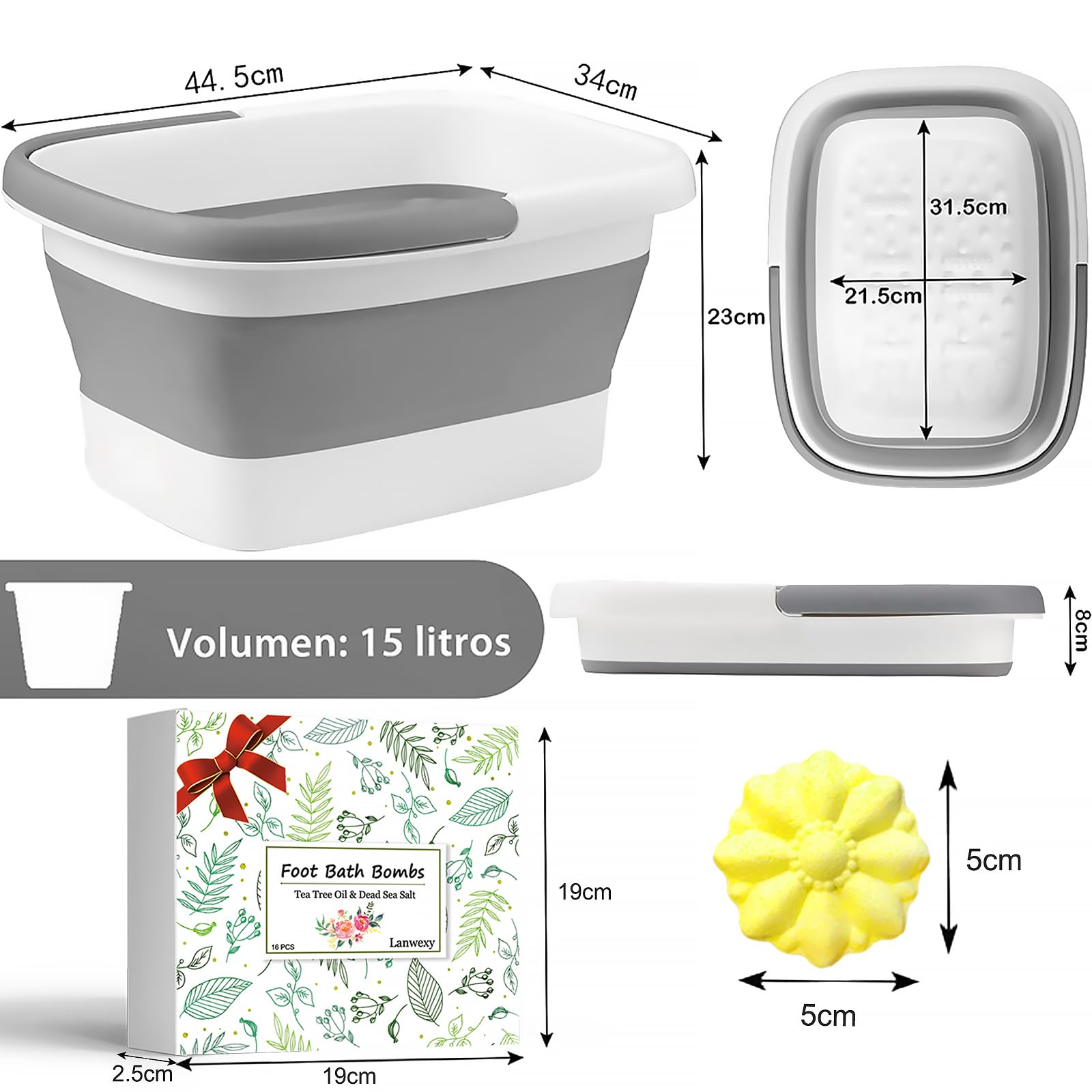 Lanwexy Bath Foot Bombs, 16 Pack Foot Soak with Bath Salt and Tea Tree Oil. Organic Natural Handmade Aroma Pure Essential Oil Bubble Foot Balls for Feet Callus, Dry Cracked, Stubborn Feet Odor Scent.: Foot Bath Basin + 16 PCS Foot Soak