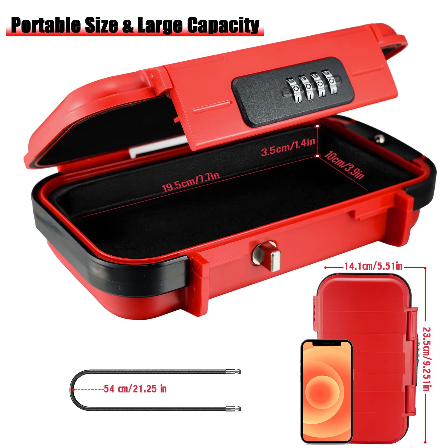 V·RESOURCING Caja de seguridad portátil con código de 4 dígitos, cuerda de alambre extraíble segura para llaves, impermeable, a prueba de golpes, para el hogar, oficina, hotel, viajes, deportes