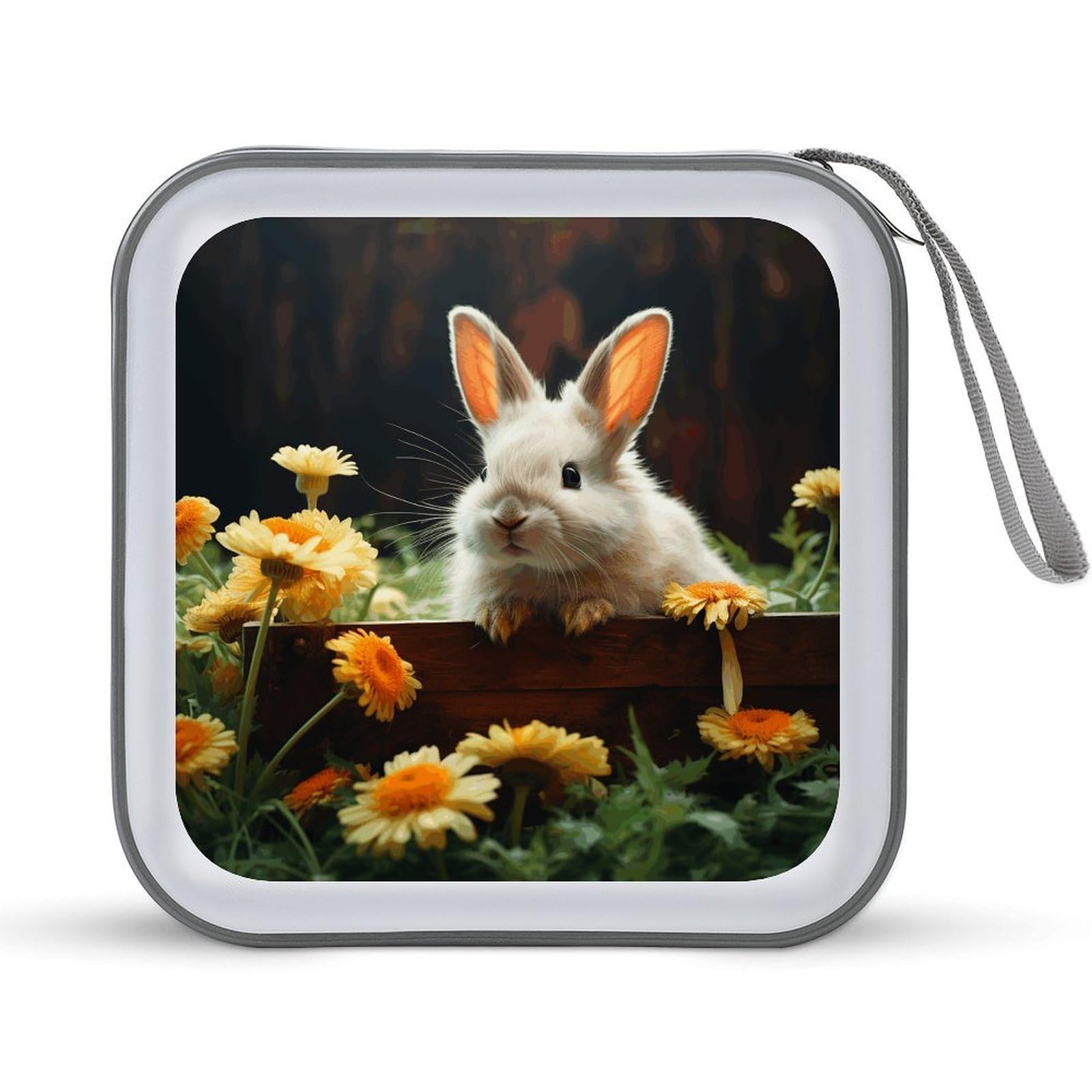 VstaDank Rabbit and Flower DVD Case 40 Capacity Protective Storage Organizer Binder Booklet Album Portable Disc Wallet Car CD Disc Holder Hard Plastic CD Case CD DVD Case Holder