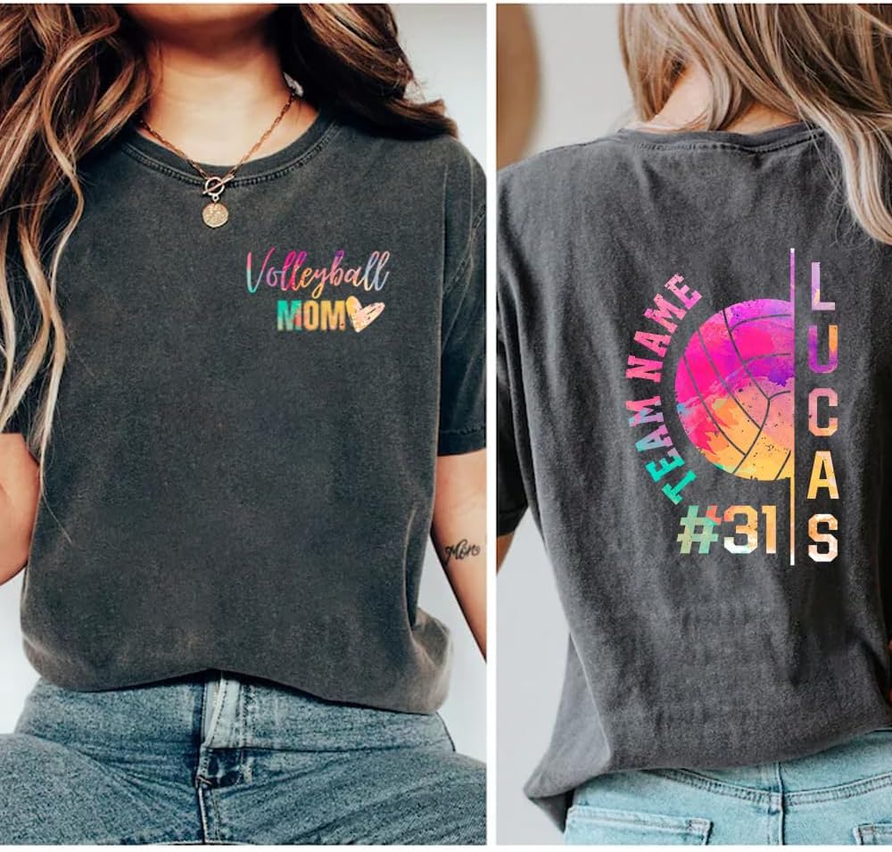Personalized Volleyball Mom Shirt with Kid Name, Team Name & Number, Volleyball Season Mama Shirt, Gift for Women, Mom, Mama, Sports Lover, Tshirt Sweatshirt Senior Gifts/1 - Image 3